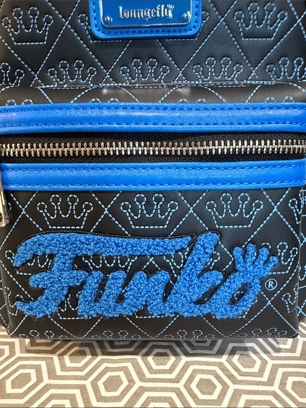 Loungefly Black and Blue Funko Crown Mini Backpack